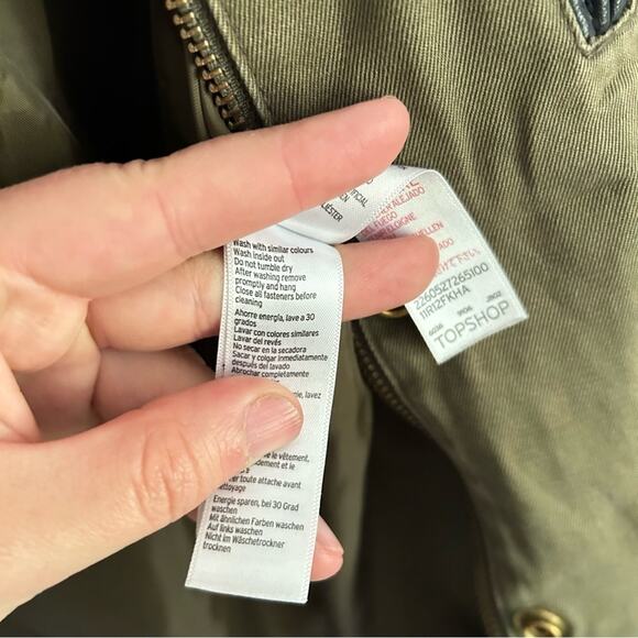 Topshop Zip Up Hooded Utility Jacket Green Size 6 - Picture 9 of 9